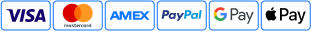 We accept Visa, Mastercard, American Express, PayPal, Google Pay and Apple Pay