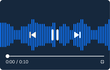 A video player showing an audio waveform with playback controls